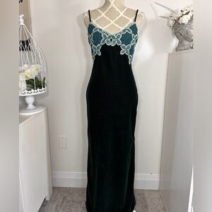 Brand new green velour embroidery detail